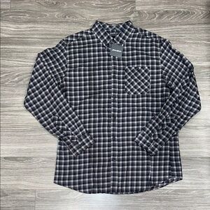 Eddie Bauer Men's Navy and Gray Plaid Shirt